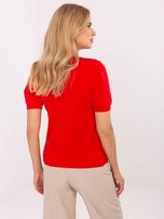 Czerwony damski sweter z dekoltem V