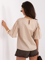 Beżowa damska bluzka oversize z bawełny 