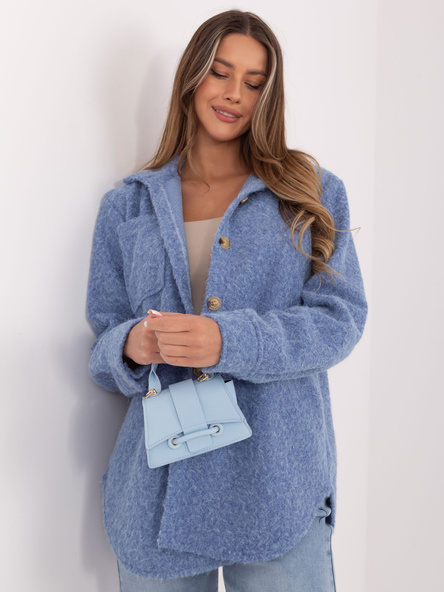 Niebieska koszulowa kurtka z dzianiny boucle RUE PARIS