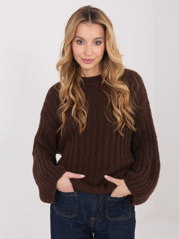 Brązowy sweter oversize w jednolitym kolorze