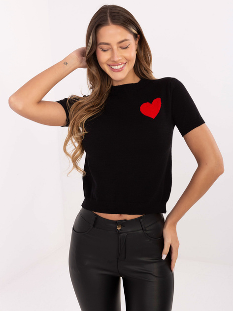 Czarny damski sweter z serduszkiem