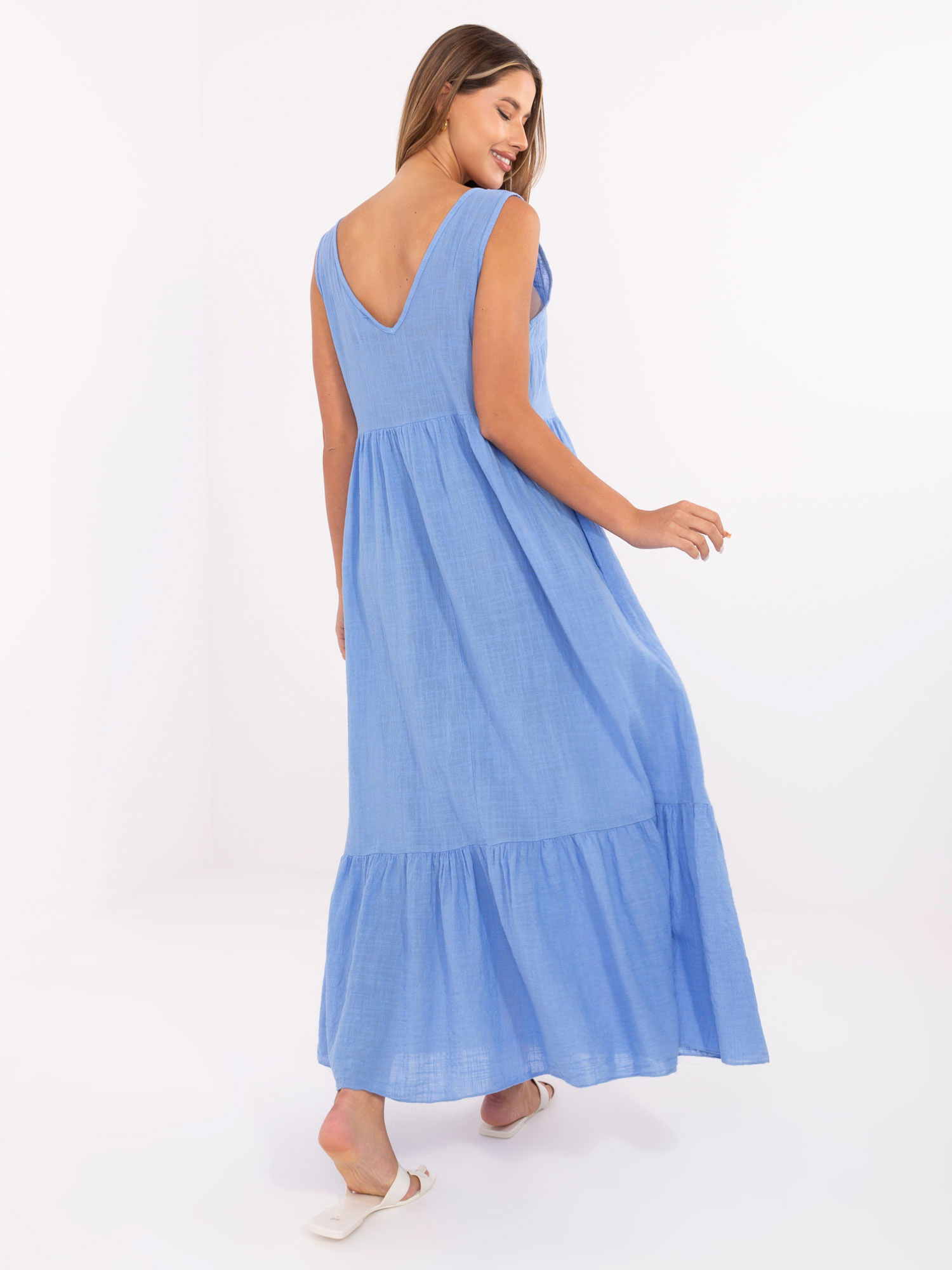 Blaue Maxikleid mit Rüsche OCH BELLA.