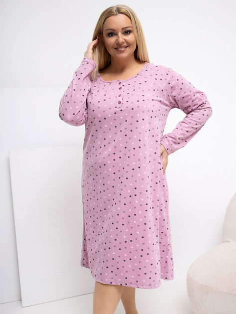 Brudnoróżowa nocna koszula plus size z nadrukiem