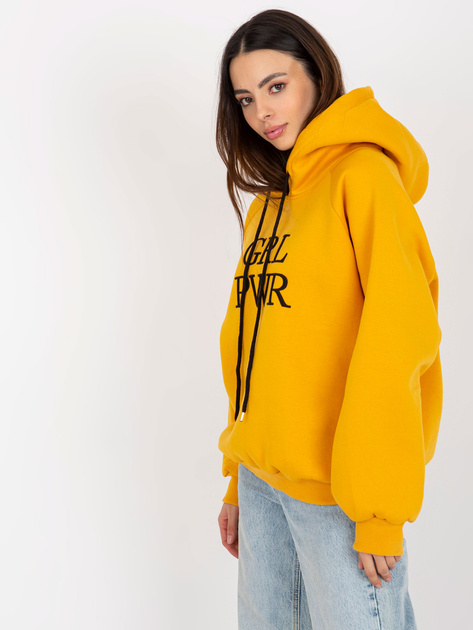 Hurtownia Ciemnożółta ocieplana dresowa bluza z kapturem Debby
