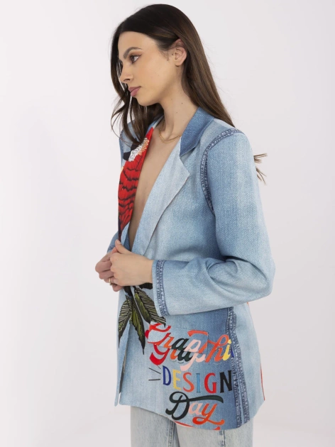 Niebieska marynarka z tropikalnym nadrukiem