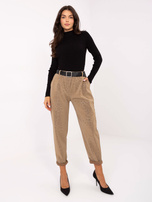 Camelowe spodnie z ekoskóry w panterkę