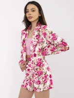 Różowo-ecru elegancki komplet ze spódnico-spodenkami