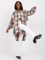 Jasnobeżowo-czarna długa koszula z wełną Bonnie