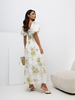 Green cotton dress with print.