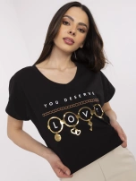 Czarny damski t-shirt z haftem
