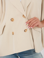 Beżowy dwurzędowy płaszcz z podszewką RUE PARIS 