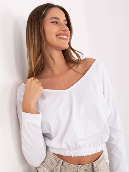 Biała krótka bluzka z gumką na dole RUE PARIS