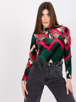 Zielono-różowa bluzka z weluru we wzory Pari 