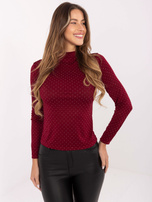 Bordowa dopasowana bluzka z półgolfem RUE PARIS