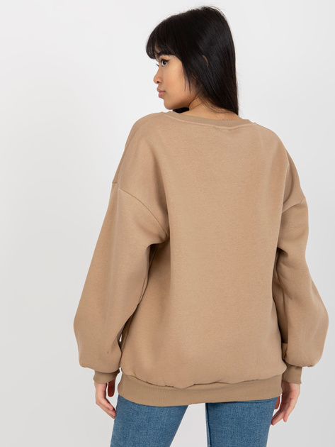 Hurt Ciemnobeżowa dresowa bluza oversize bez kaptura