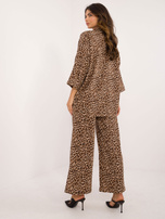 Hurt Beżowo-czarny wzorzysty komplet z koszulą oversize