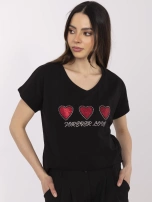 Czarny bawełniany t-shirt z dżetami  