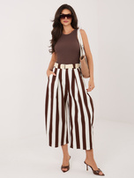 Ecru-brązowe letnie spodnie z szeroką nogawką 