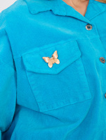 Niebieska sztruksowa kurtka z broszkami RUE PARIS 