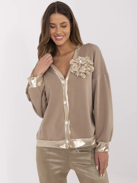 Hurt Ciemnobeżowa rozpinana bluza z dekoltem w serek