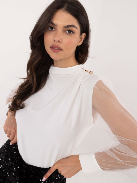 Hurt Biała wizytowa bluzka z siateczkowymi rękawami