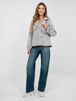 Jasnoszary krótki płaszcz z dwurzędowym zapięciem