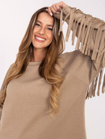 Ciemnobeżowa bluza oversize z frędzlami