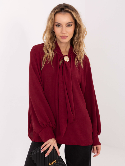 Bordowa elegancka bluzka z bufiastymi rękawami