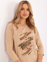 Hurt Camelowa długa bluzka damska z rozcięciami