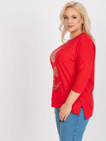 Czerwona bawełniana bluzka plus size z nadrukiem