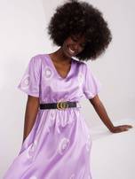 Hurt Jasnofioletowa midi sukienka koktajlowa z printem