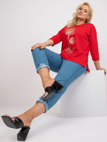 Czerwona bawełniana bluzka plus size z nadrukiem
