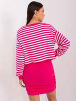 Fuksjowo-biały komplet basic z marszczoną sukienką