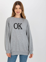 Hurt Szara luźna bluza oversize bez kaptura z haftem