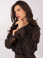 Czekoladowa przezroczysta koszula z dekoltem V