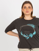 Hurtownia Khaki bluzka plus size z nadrukiem i dżetami
