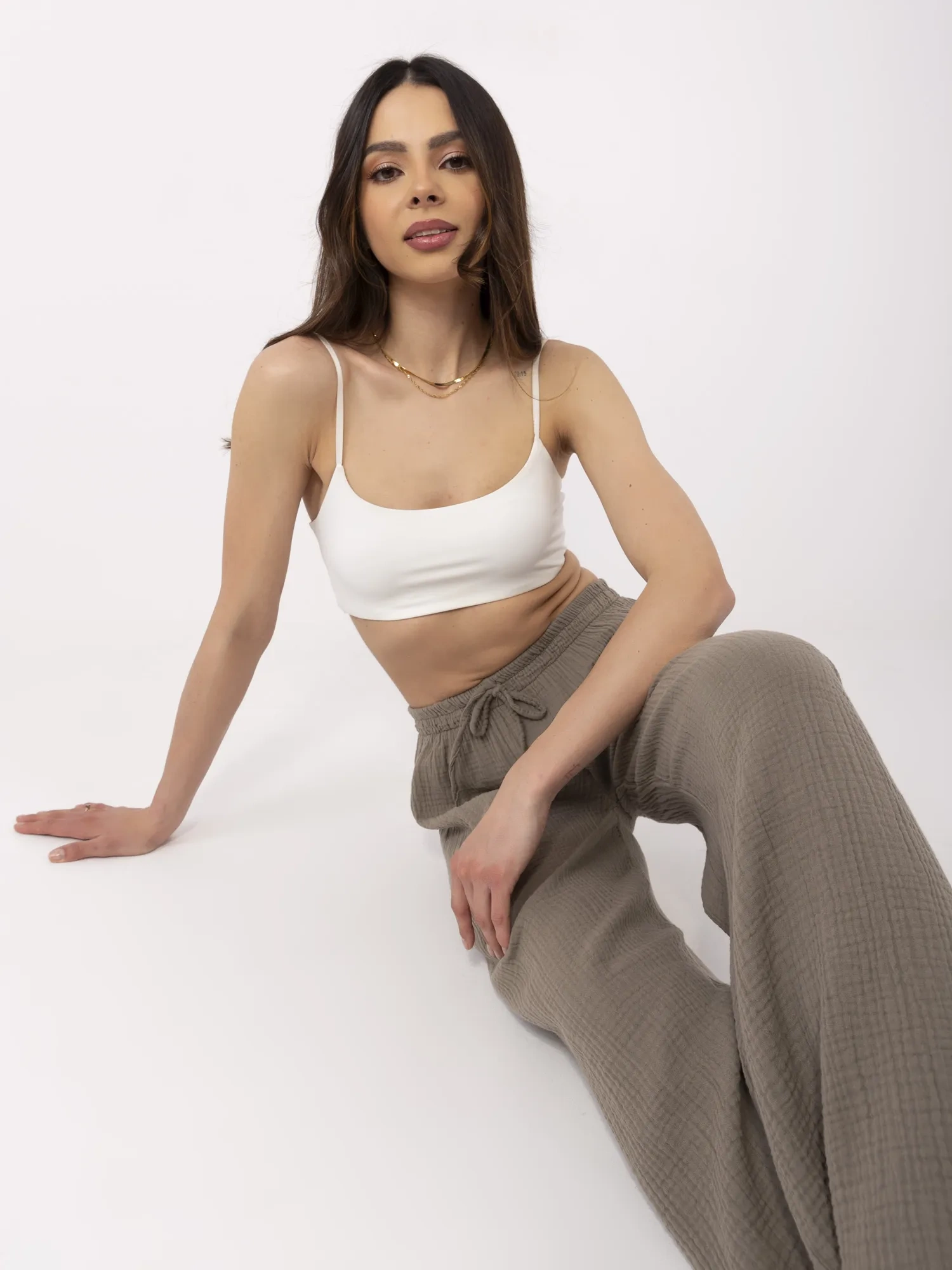 Brown muslin wide-leg pants OCH BELLA.