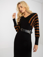 Hurt Czarno-brązowa midi sukienka dzianinowa z paskiem OCH BELLA 