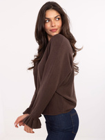 Ciemnobrązowy damski sweter z okrągłym dekoltem 