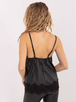 Czarny top z ekoskóry z koronką  RUE PARIS 