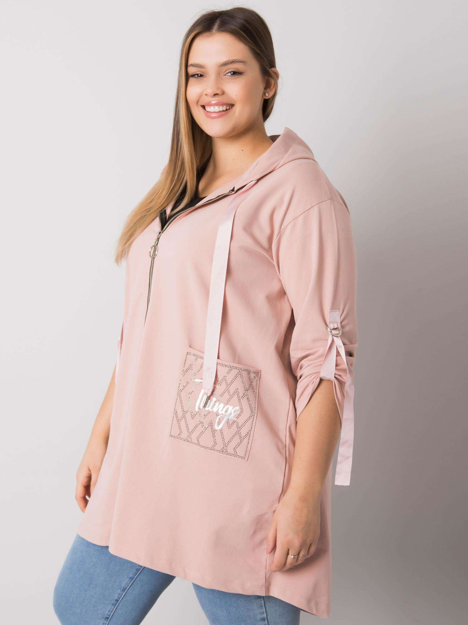 Brudnoróżowa bluza plus size na suwak Zurich