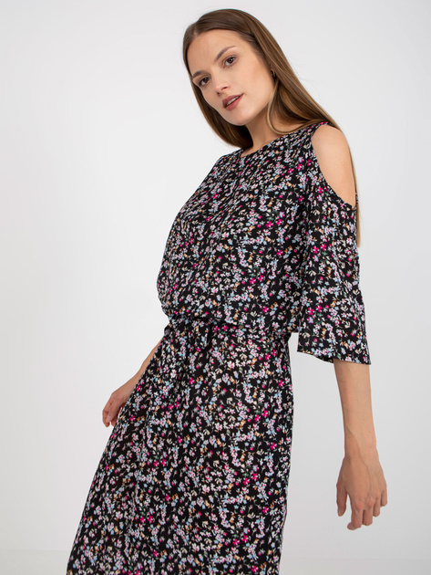 Czarna maxi sukienka w kwiaty z kieszeniami ZULUNA