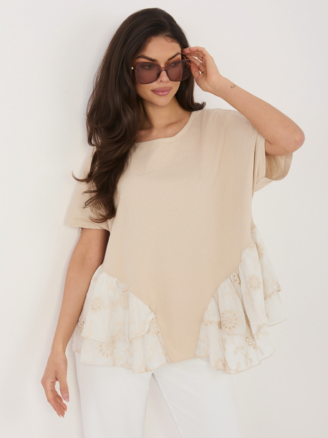 Beżowa bawełniana bluzka w stylu boho