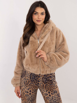 Hurt Beżowa krótka kurtka futrzana z wiskozy