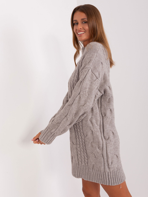 Hurt Szara sukienka dzianinowa z bufiastym rękawem