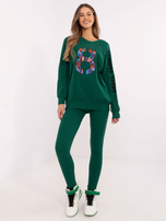 Hurtownia Ciemnozielony dresowy komplet z bluzą oversize