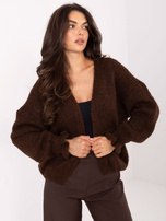 Ciemnobrązowy damski kardigan z wełną RUE PARIS