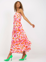 Hurt Jasnoróżowa maxi sukienka na ramiączkach z falbaną SUBLEVEL