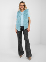 Miętowa futrzana kamizelka z kieszeniami