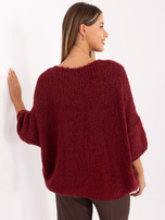 Bordowy sweter oversize z rękawem 3/4